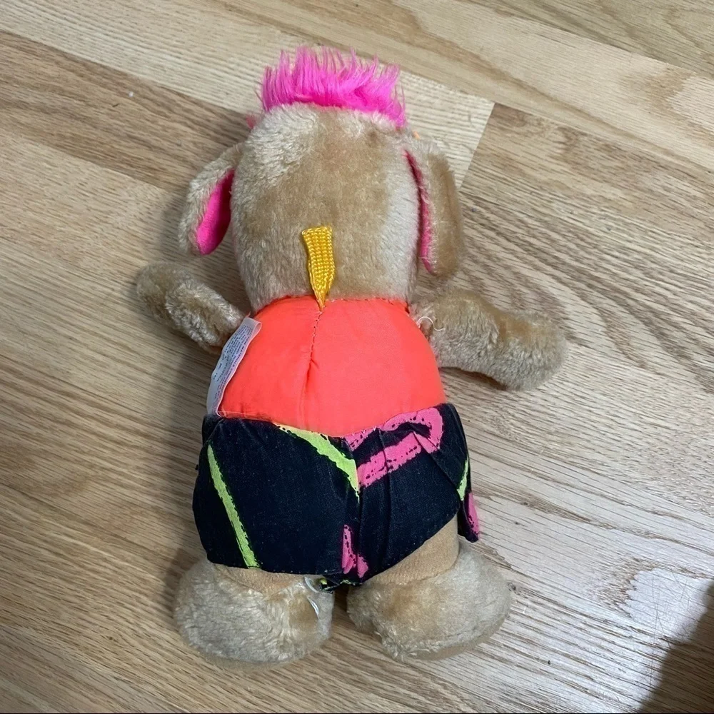 Vintage Ace Hot Dog Neon Plush Stuffed Animal Kids Toy